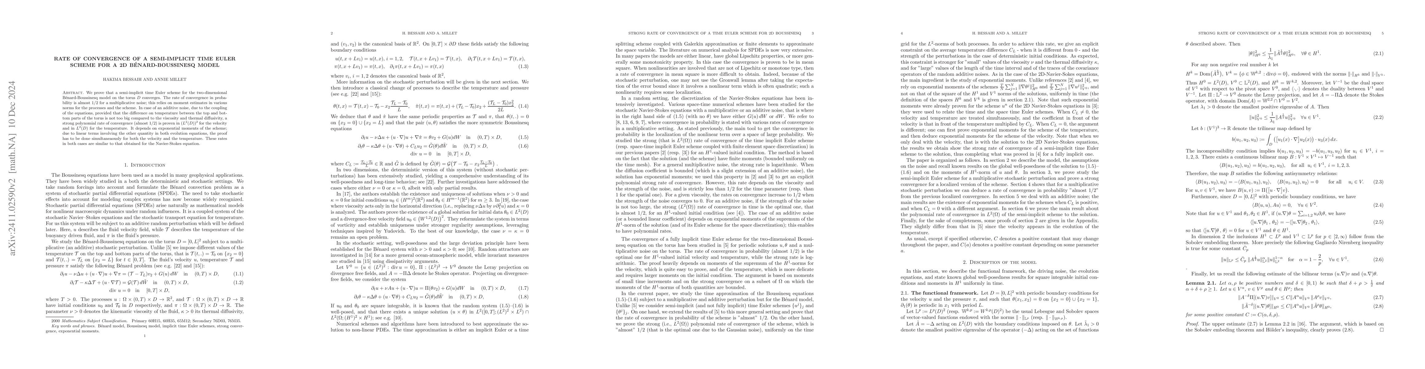 Thumbnail for Rate of convergence of a semi-implicit time Euler scheme for a 2D
  Bénard-Boussinesq model