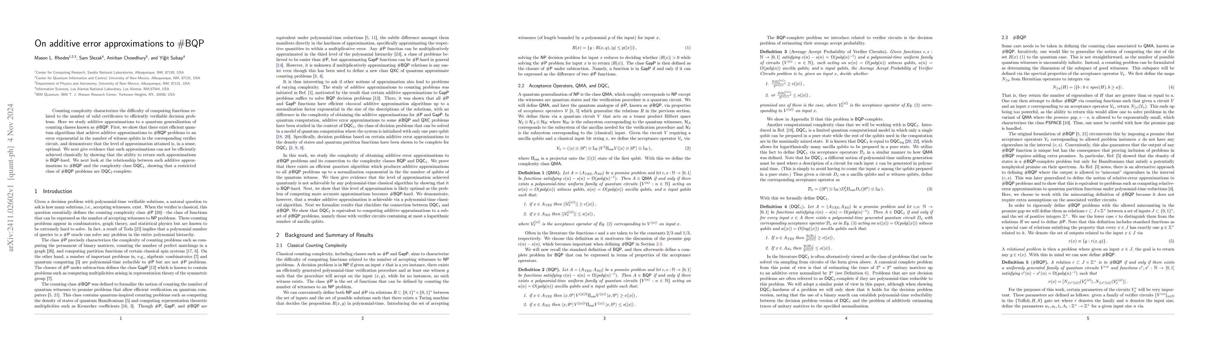 Thumbnail for On additive error approximations to #BQP