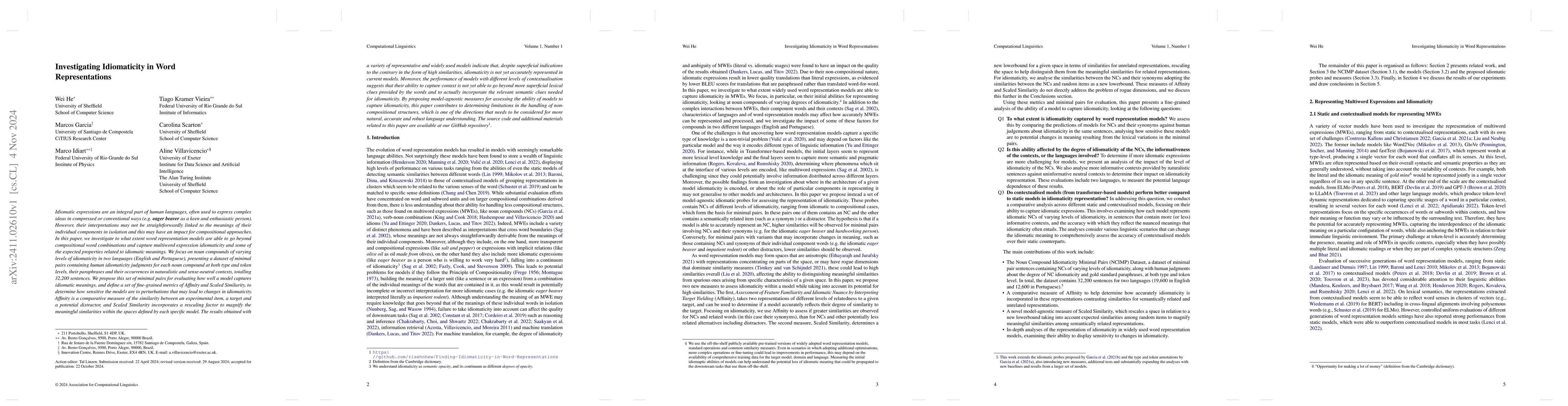 Thumbnail for Investigating Idiomaticity in Word Representations