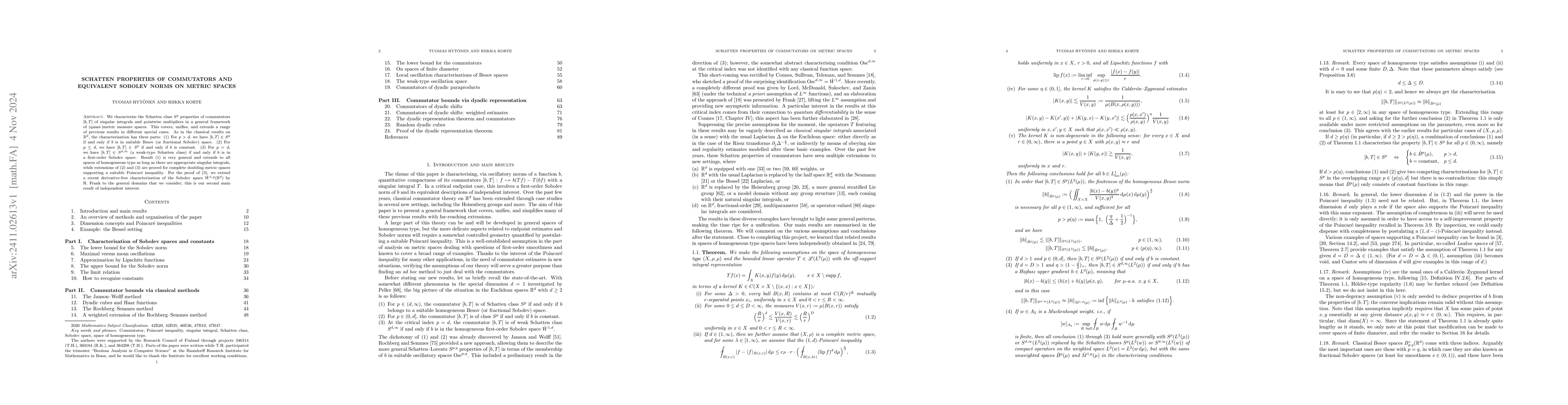 Thumbnail for Schatten properties of commutators and equivalent Sobolev norms on
  metric spaces