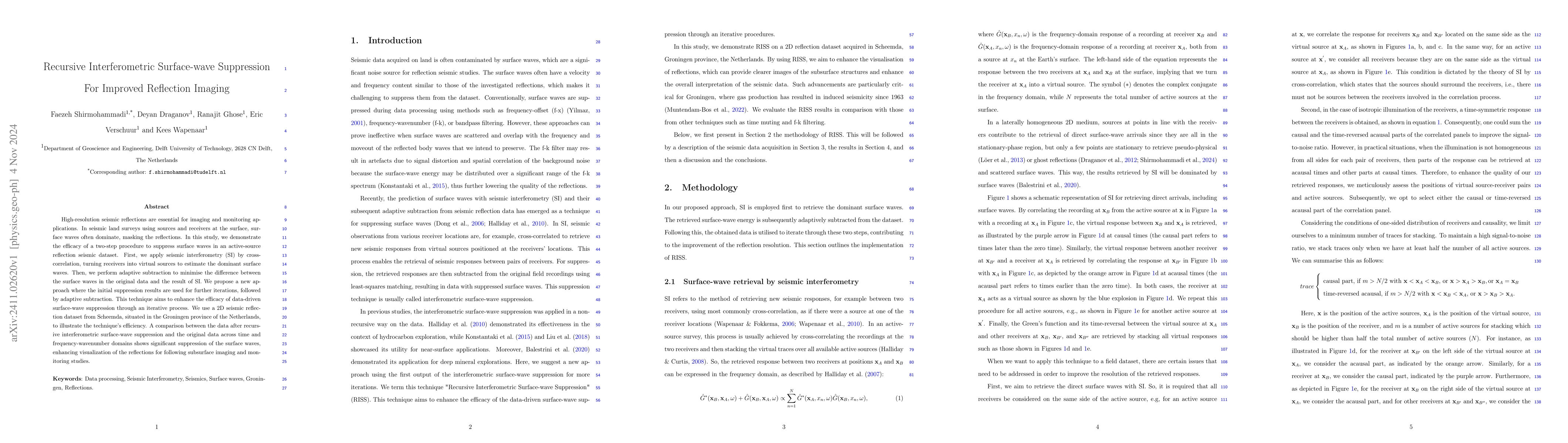 Thumbnail for Recursive Interferometric Surface-wave Suppression For Improved
  Reflection Imaging