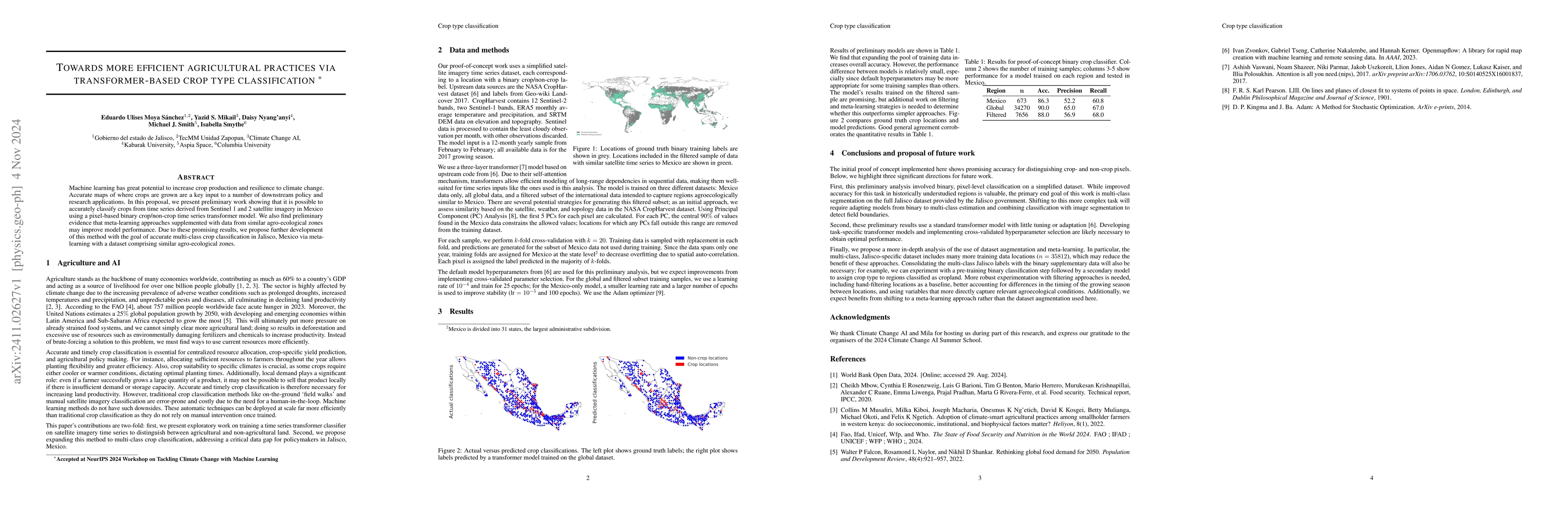 Thumbnail for Towards more efficient agricultural practices via transformer-based crop
  type classification
