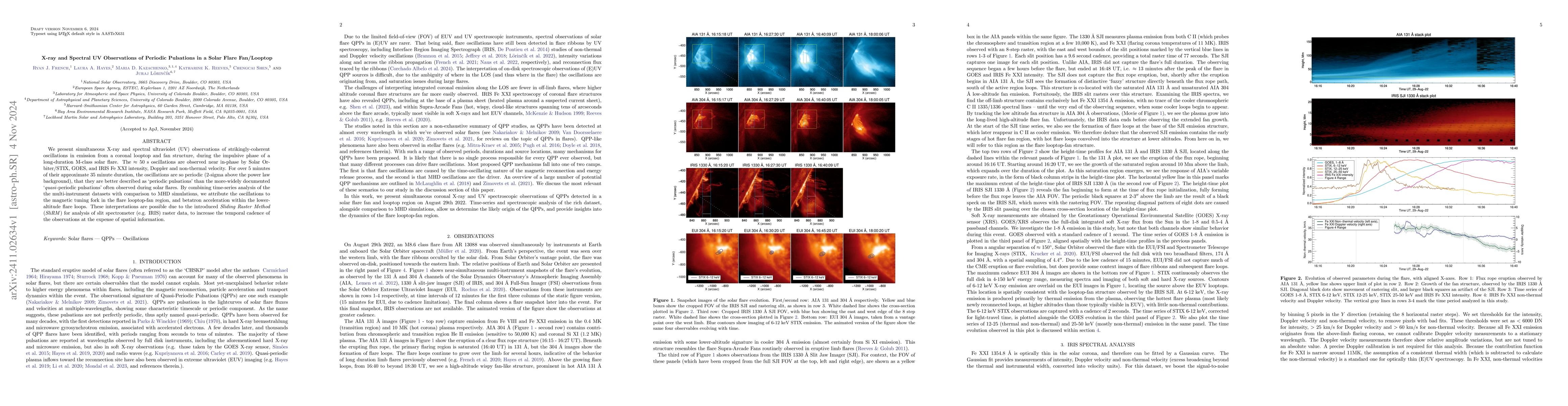 Thumbnail for X-ray and Spectral UV Observations of Periodic Pulsations in a Solar
  Flare Fan/Looptop