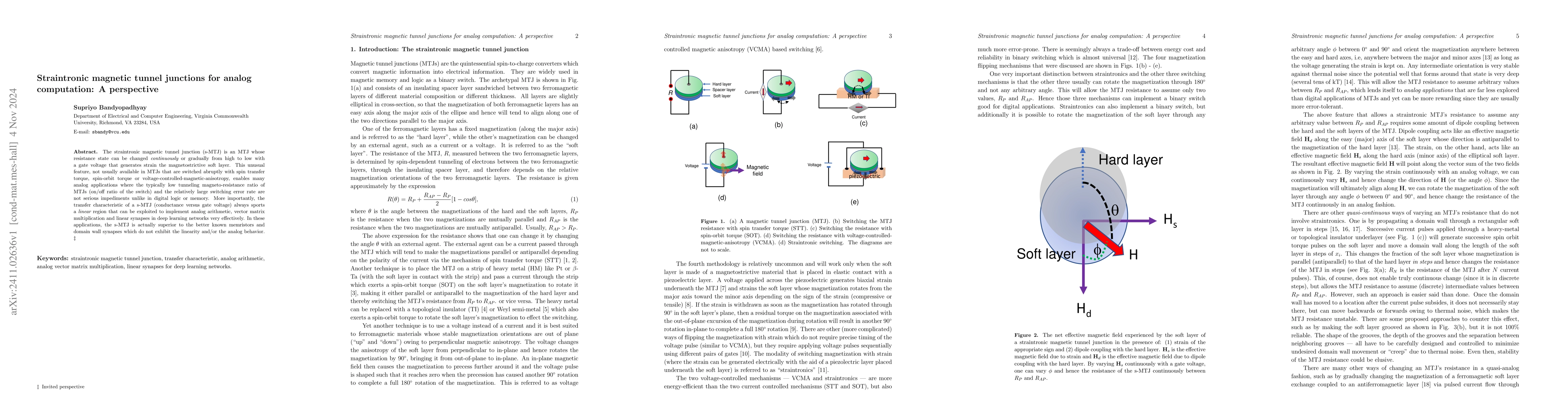 Thumbnail for Straintronic magnetic tunnel junctions for analog computation: A
  perspective