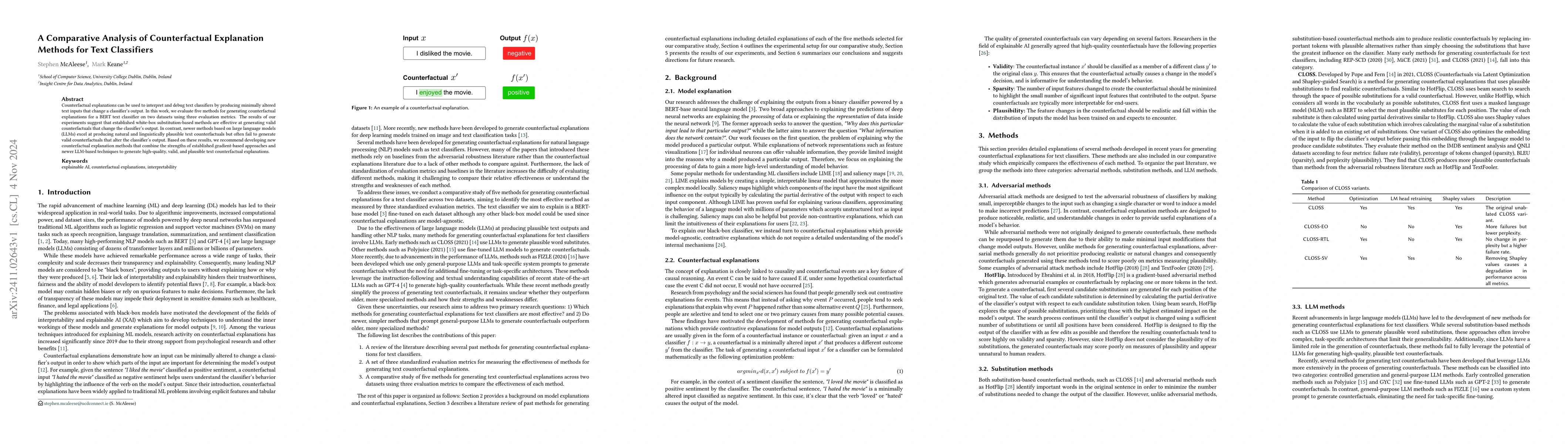 Thumbnail for A Comparative Analysis of Counterfactual Explanation Methods for Text
  Classifiers