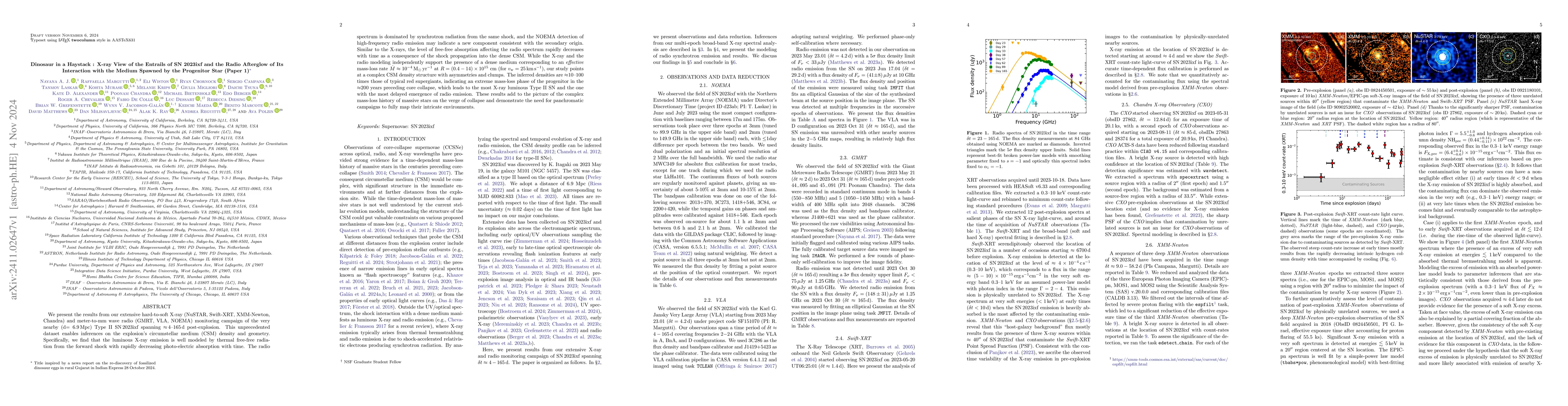 Thumbnail for Dinosaur in a Haystack : X-ray View of the Entrails of SN 2023ixf and
  the Radio Afterglow of Its Interaction with the Medium Spawned by the
  Progenitor Star (Paper 1)