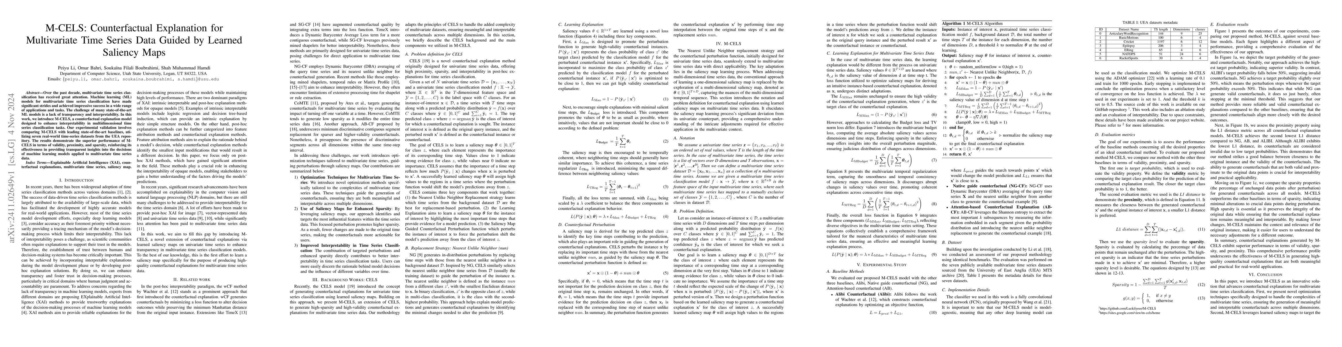 Thumbnail for M-CELS: Counterfactual Explanation for Multivariate Time Series Data
  Guided by Learned Saliency Maps