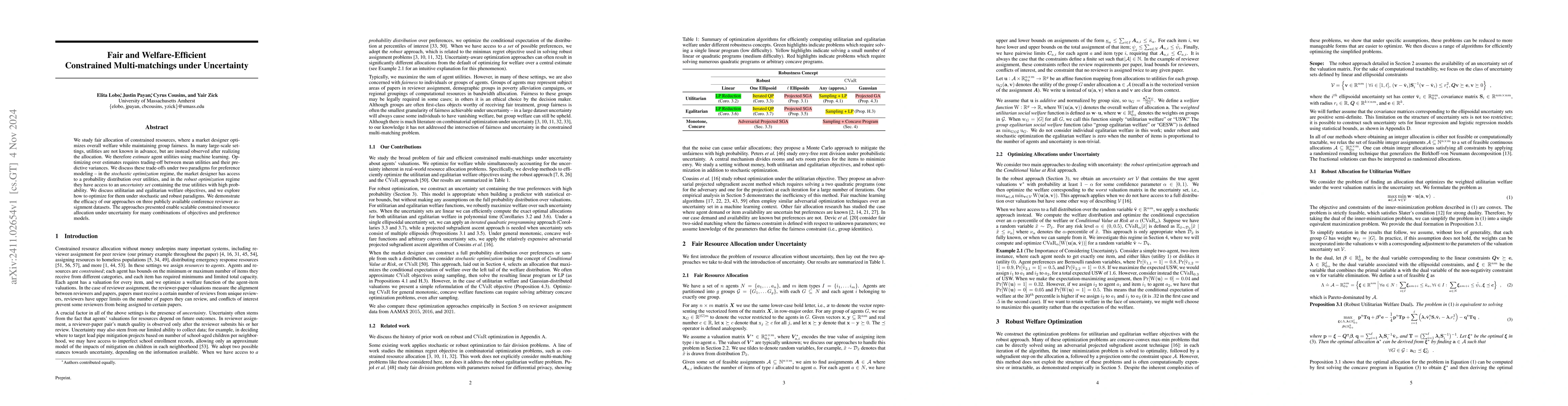 Thumbnail for Fair and Welfare-Efficient Constrained Multi-matchings under Uncertainty