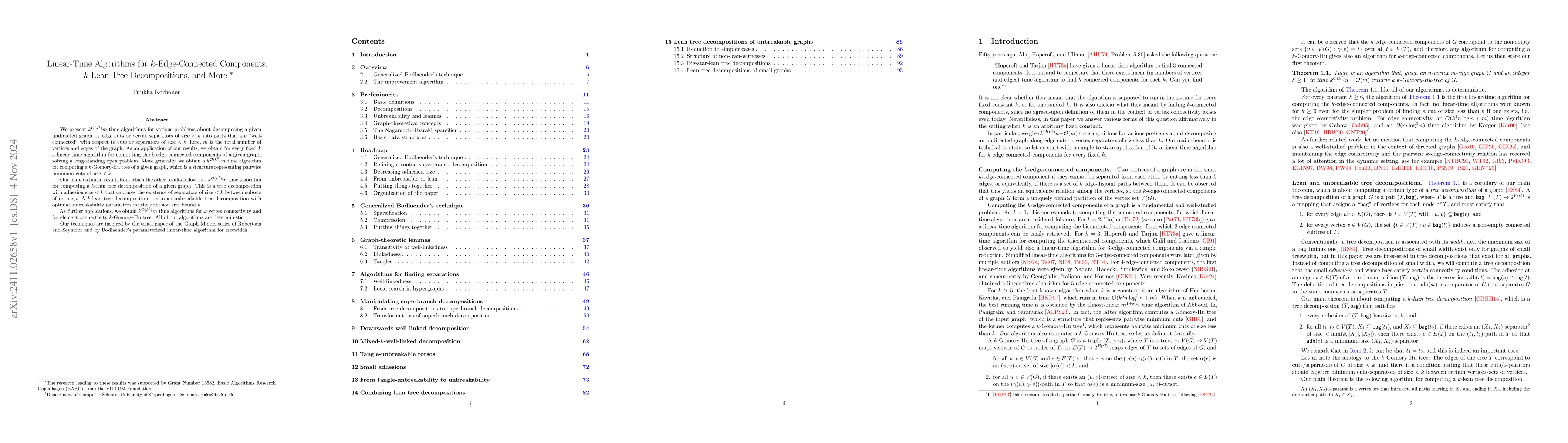 Thumbnail for Linear-Time Algorithms for k-Edge-Connected Components, k-Lean Tree
  Decompositions, and More