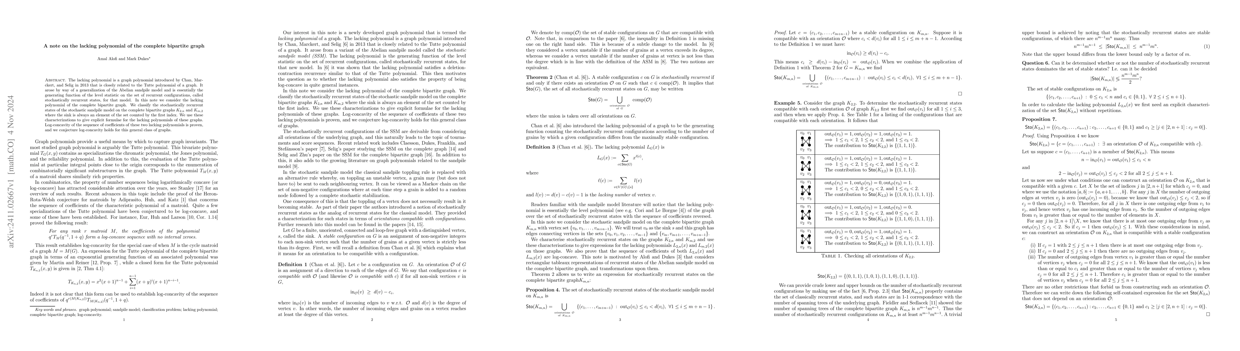 Thumbnail for A note on the lacking polynomial of the complete bipartite graph