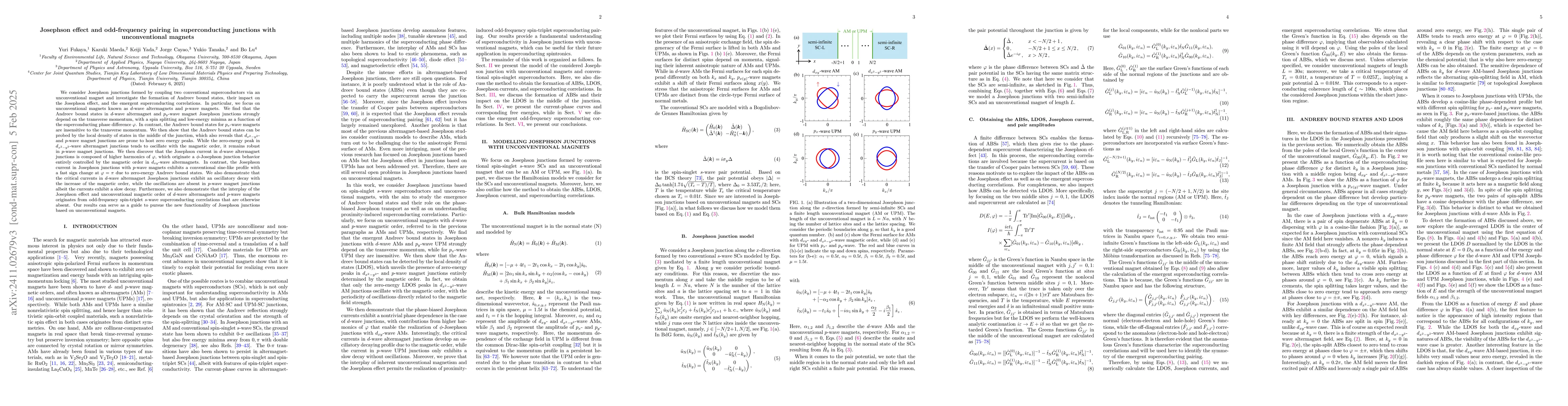 Thumbnail for Fate of the Josephson effect and odd-frequency pairing in
  superconducting junctions with unconventional magnets