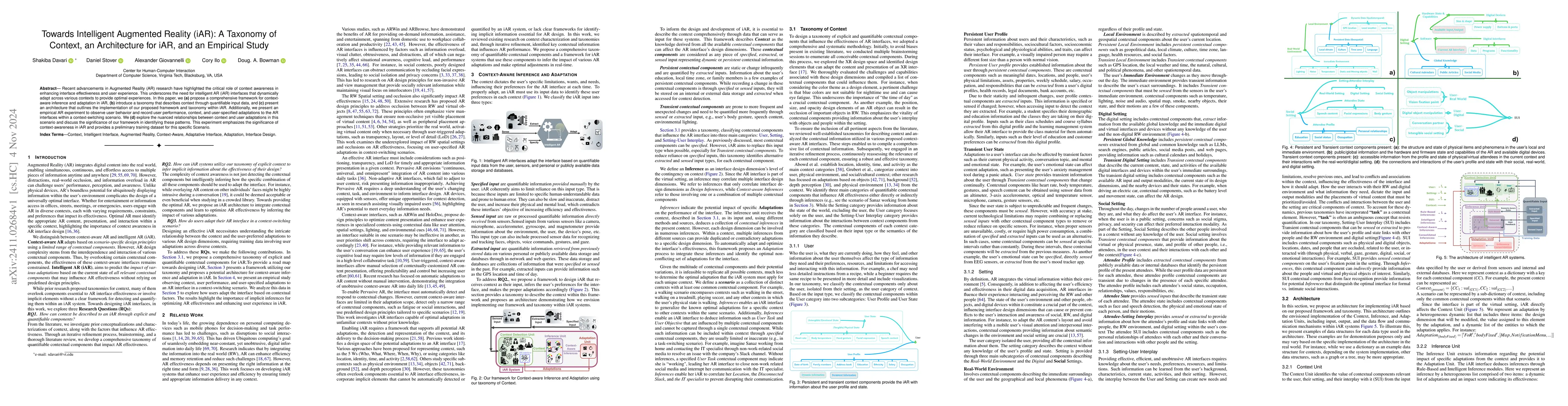 Thumbnail for Towards Intelligent Augmented Reality (iAR): A Taxonomy of Context, an
  Architecture for iAR, and an Empirical Study