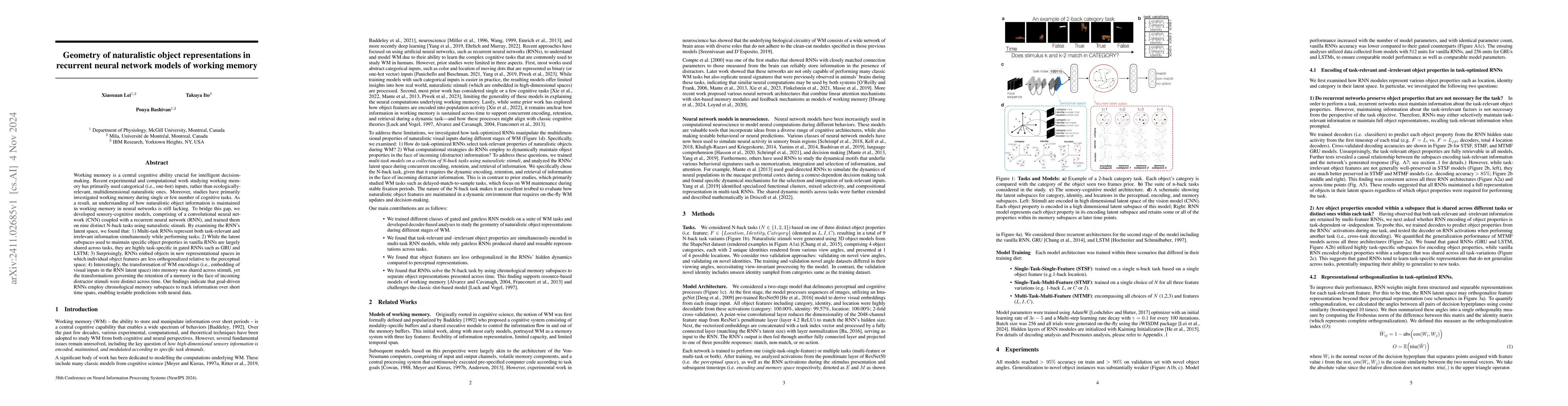 Thumbnail for Geometry of naturalistic object representations in recurrent neural
  network models of working memory