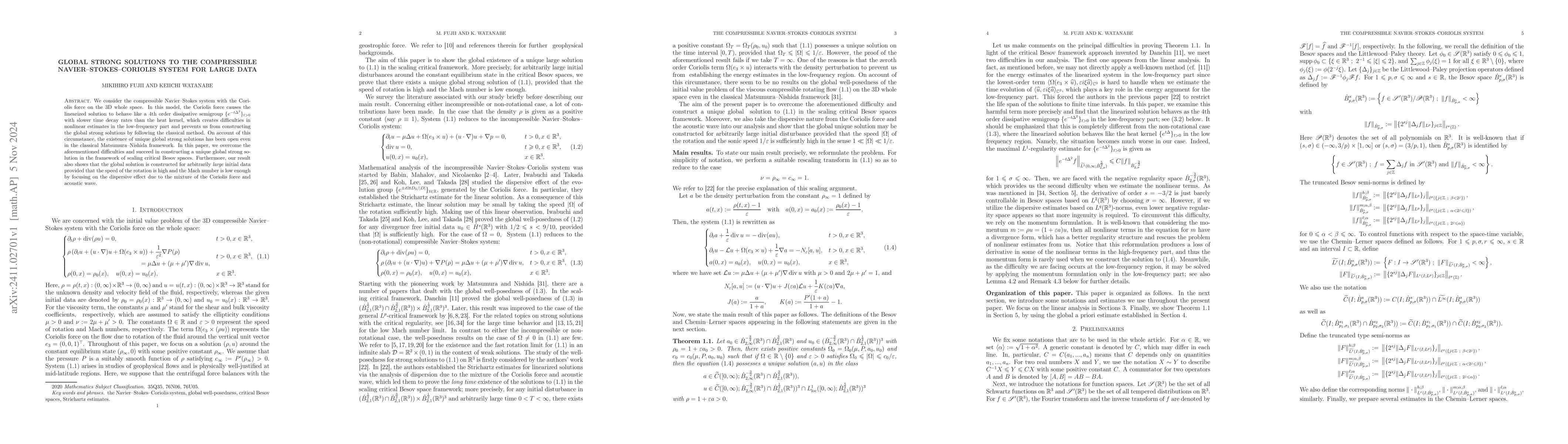 Thumbnail for Global strong solutions to the compressible Navier--Stokes--Coriolis
  system for large data