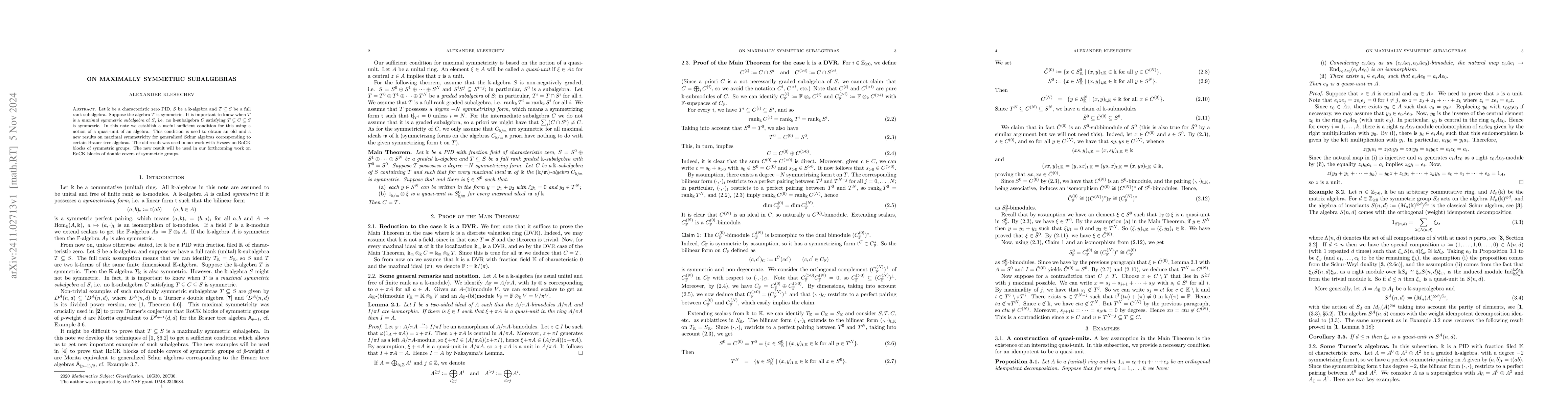 Thumbnail for On maximally symmetric subalgebras