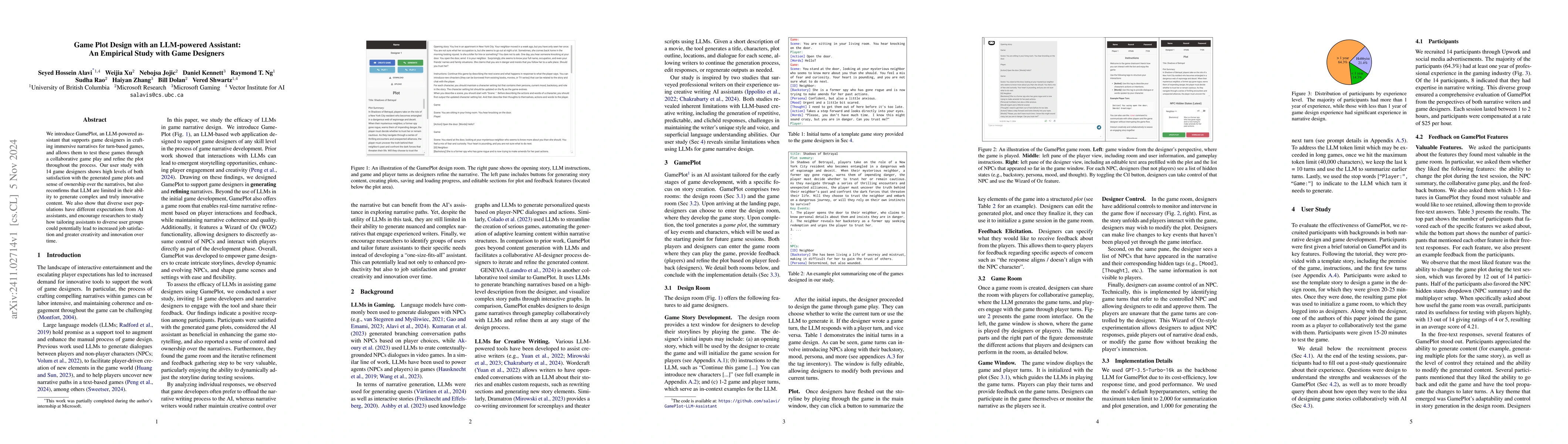 Thumbnail for Game Plot Design with an LLM-powered Assistant: An Empirical Study with
  Game Designers