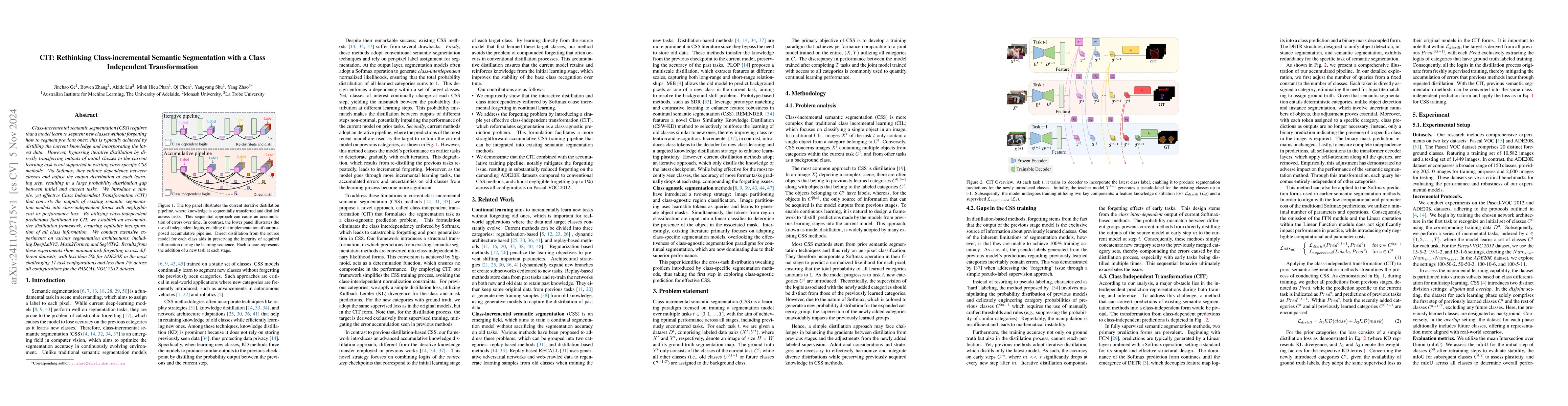 Thumbnail for CIT: Rethinking Class-incremental Semantic Segmentation with a Class
  Independent Transformation
