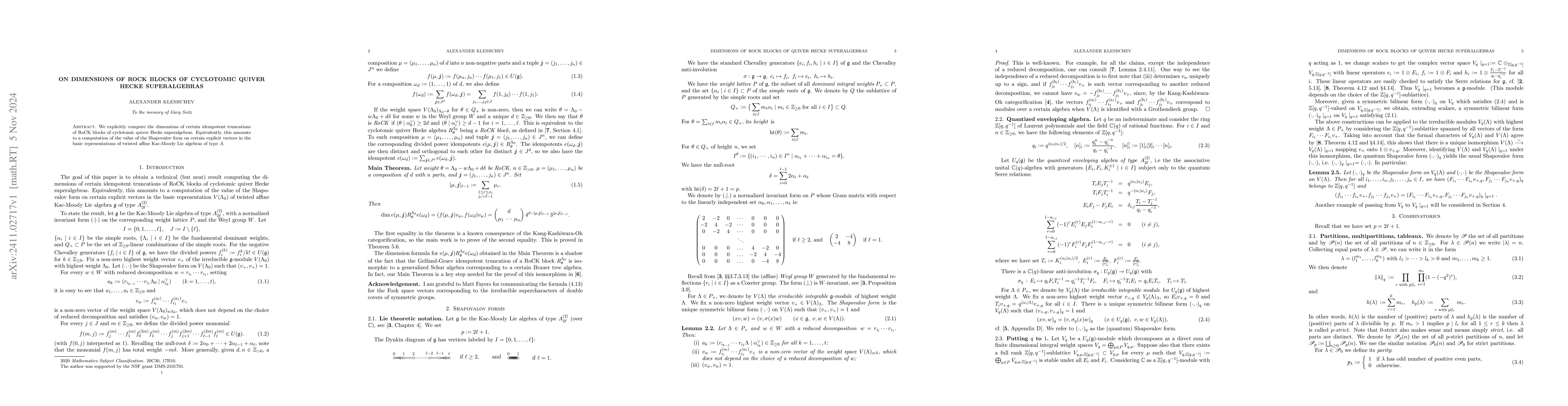 Thumbnail for On dimensions of RoCK blocks of cyclotomic quiver Hecke superalgebras