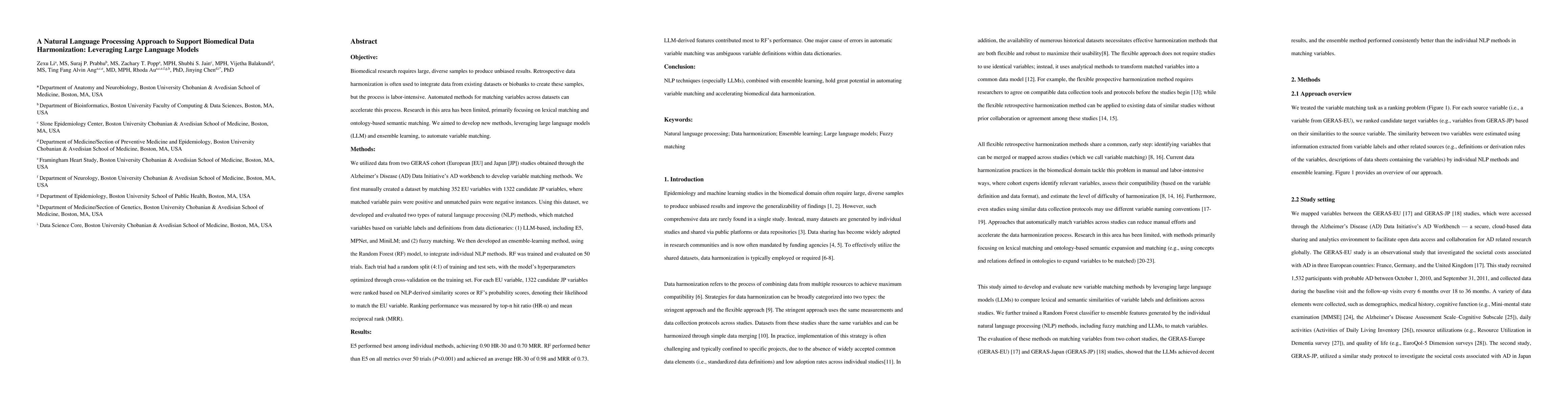 Thumbnail for A Natural Language Processing Approach to Support Biomedical Data
  Harmonization: Leveraging Large Language Models