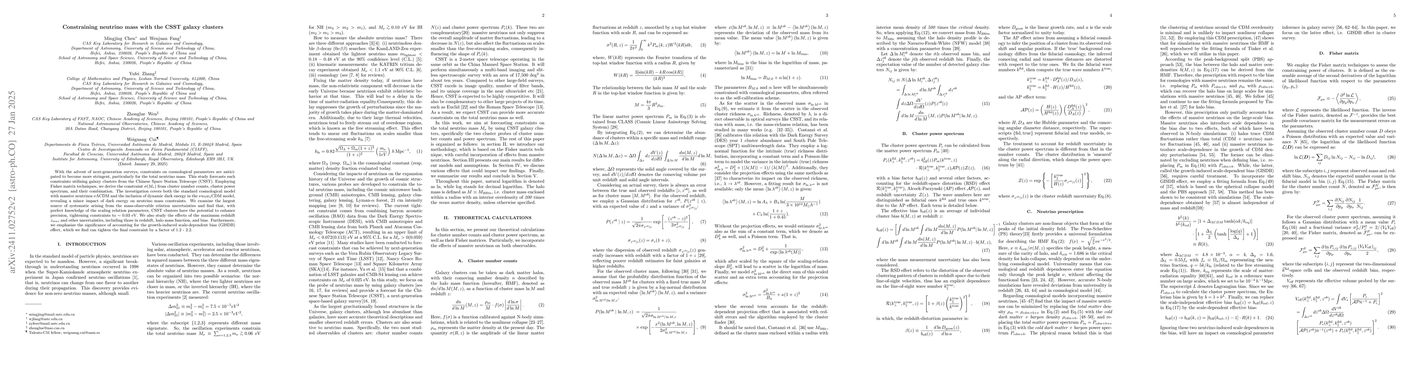 Thumbnail for Forecast constraints on neutrino mass from CSST galaxy clusters
