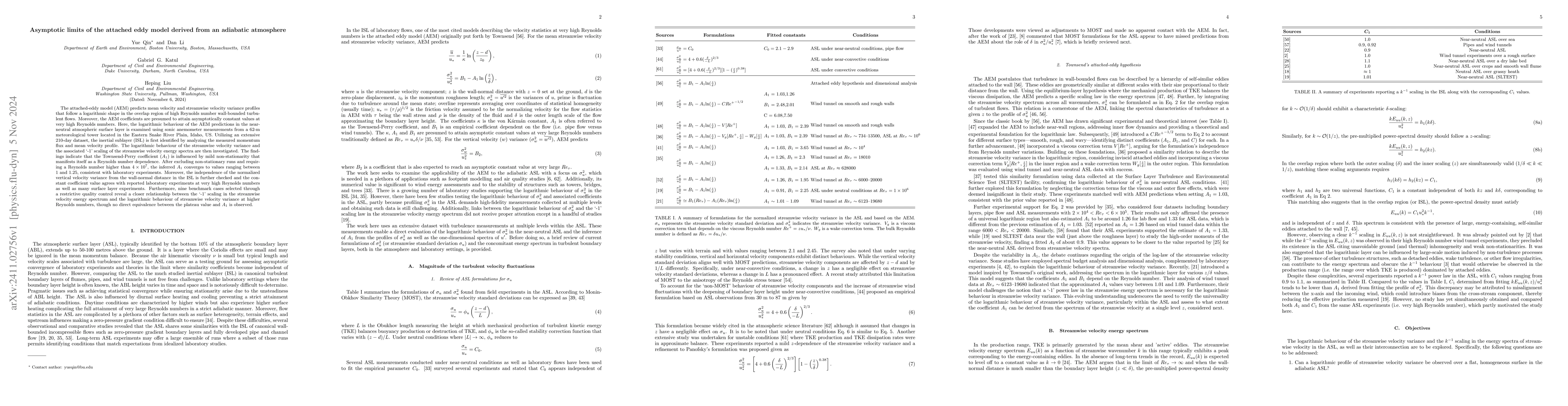 Thumbnail for Asymptotic limits of the attached eddy model derived from an adiabatic
  atmosphere