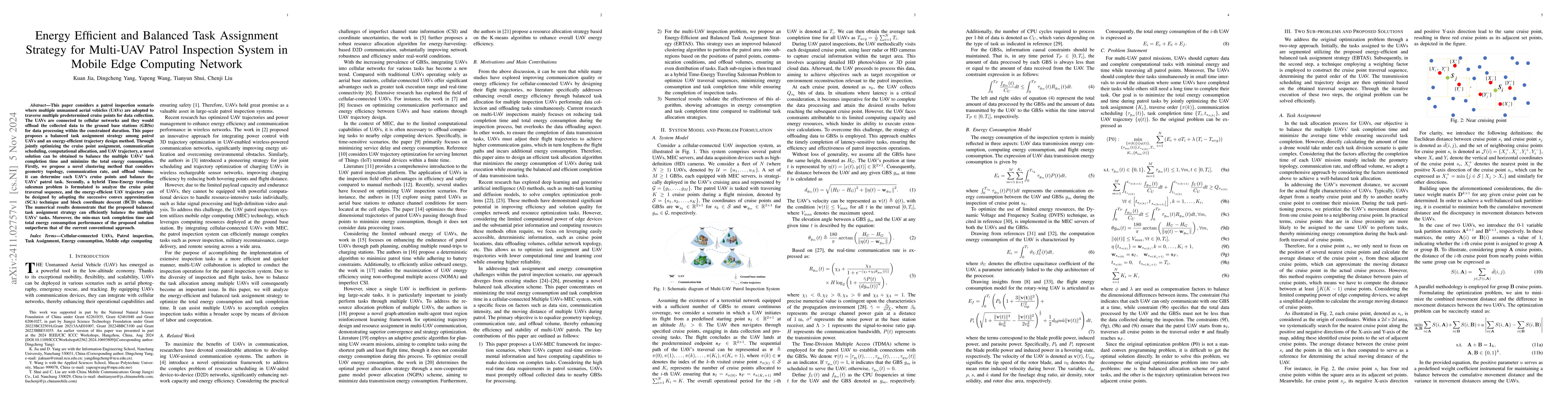 Thumbnail for Energy Efficient and Balanced Task Assignment Strategy for Multi-UAV
  Patrol Inspection System in Mobile Edge Computing Network