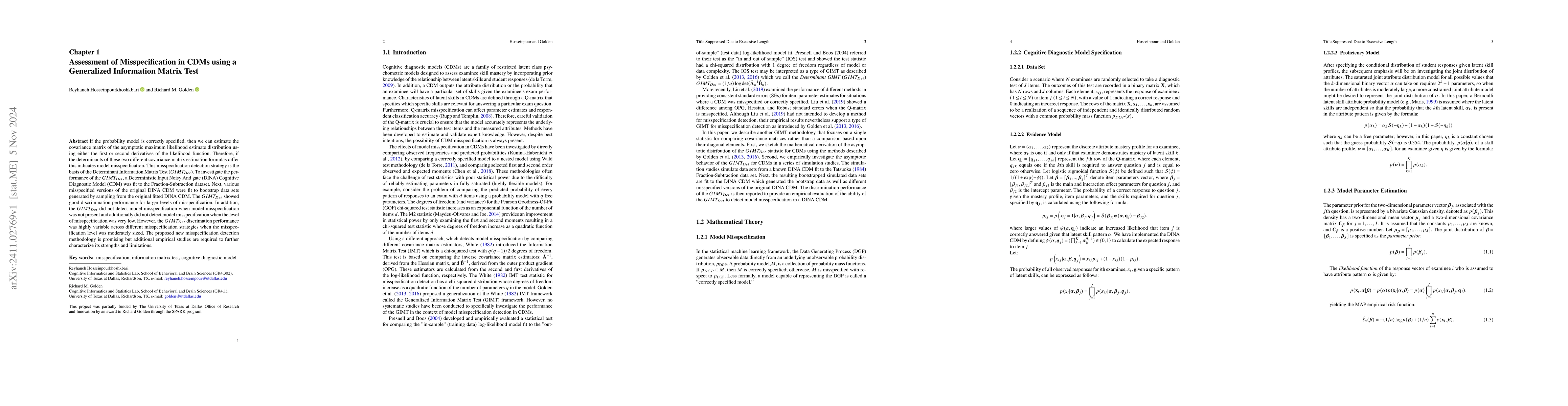 Thumbnail for Assessment of Misspecification in CDMs Using a Generalized Information
  Matrix Test