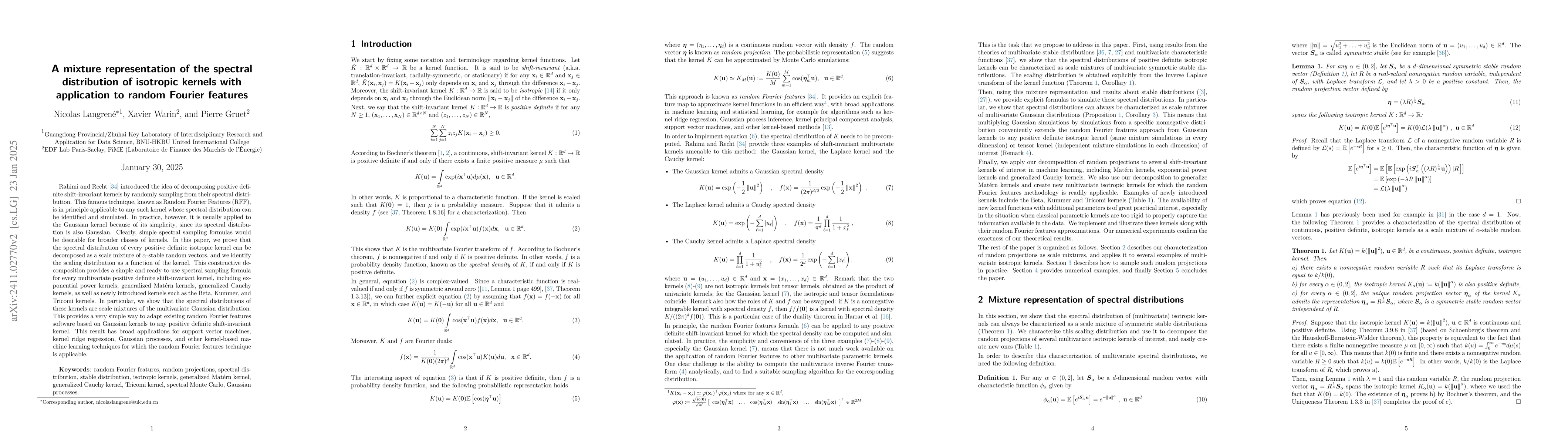Thumbnail for New random projections for isotropic kernels using stable spectral
  distributions