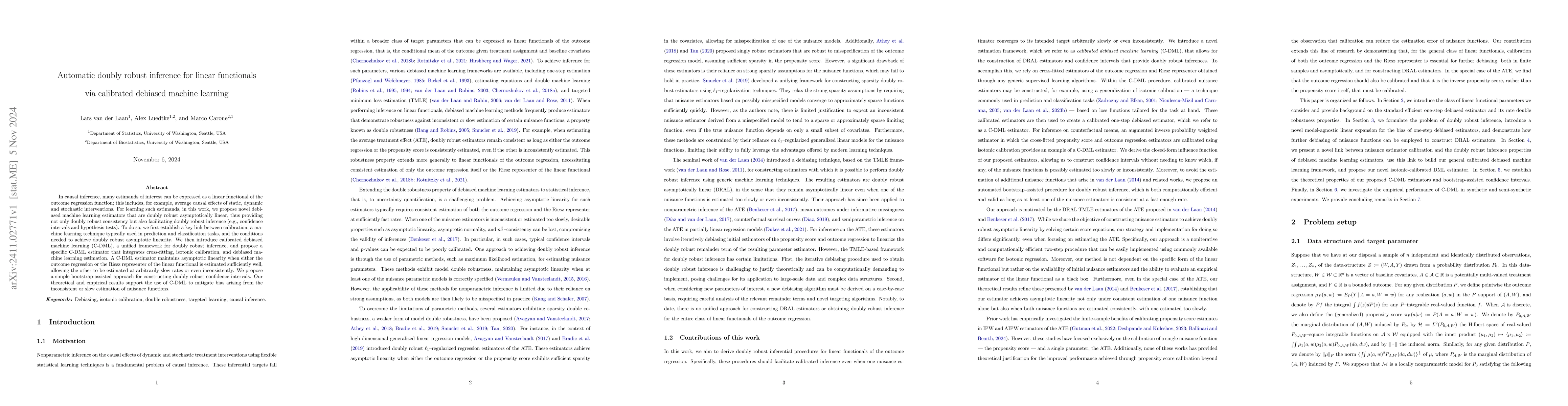 Thumbnail for Automatic doubly robust inference for linear functionals via calibrated
  debiased machine learning