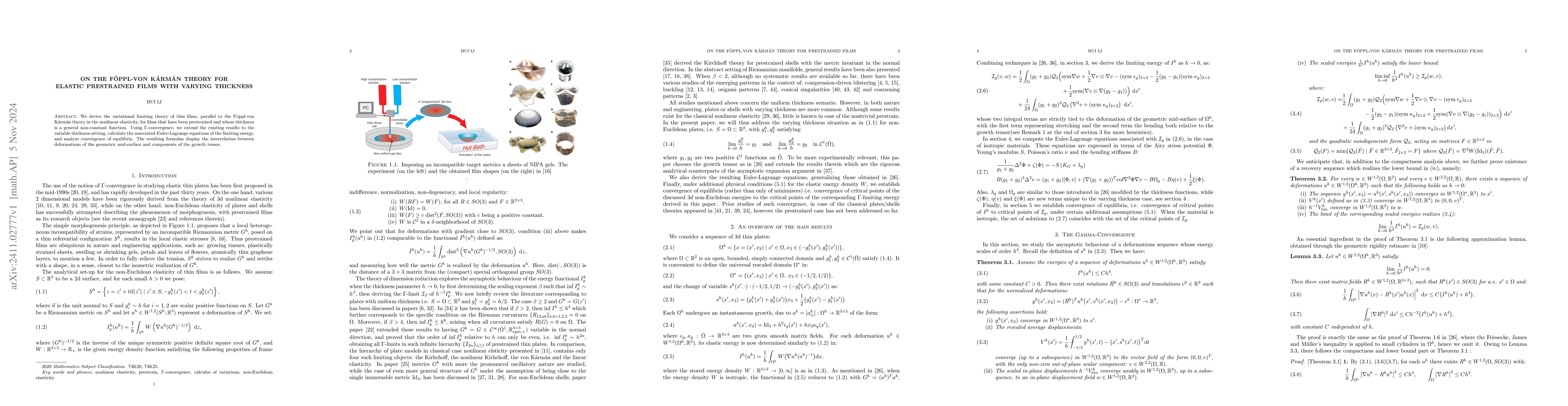 Thumbnail for On the Föppl-von Kármán theory for elastic prestrained films with
  varying thickness