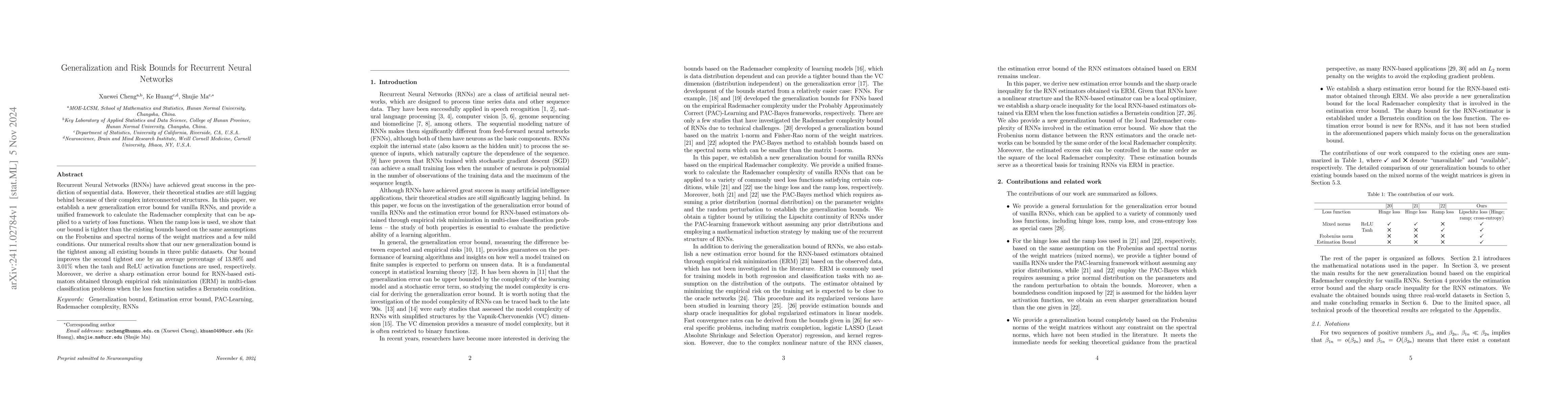 Thumbnail for Generalization and Risk Bounds for Recurrent Neural Networks