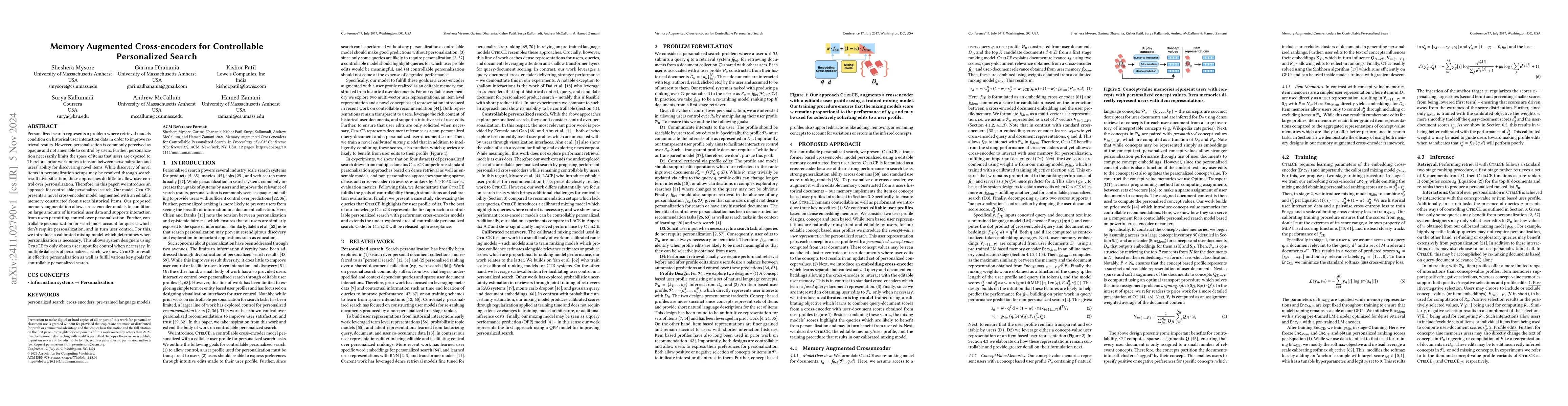 Thumbnail for Memory Augmented Cross-encoders for Controllable Personalized Search