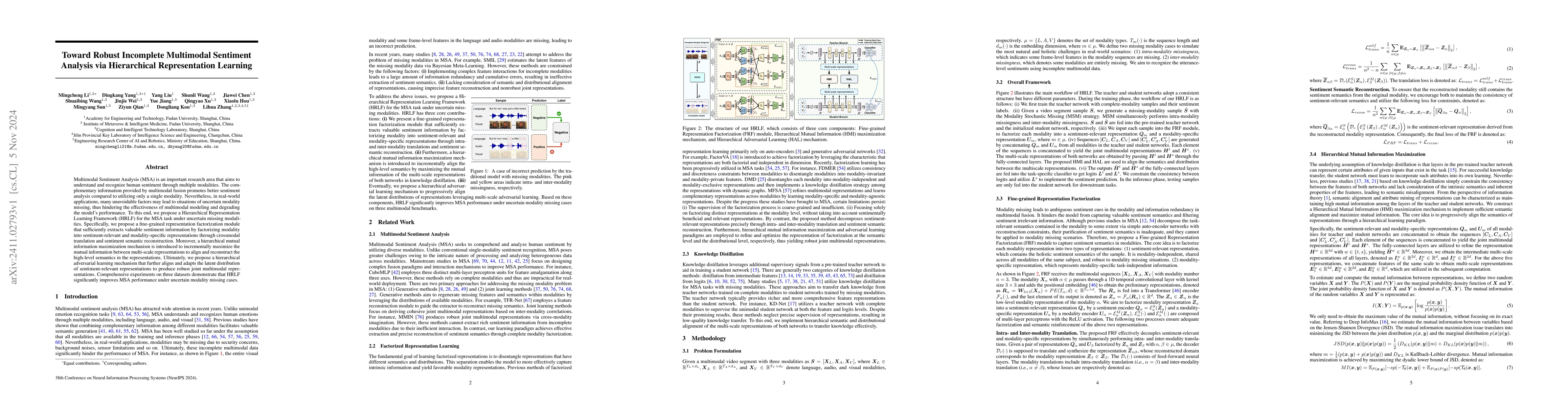 Thumbnail for Toward Robust Incomplete Multimodal Sentiment Analysis via Hierarchical
  Representation Learning