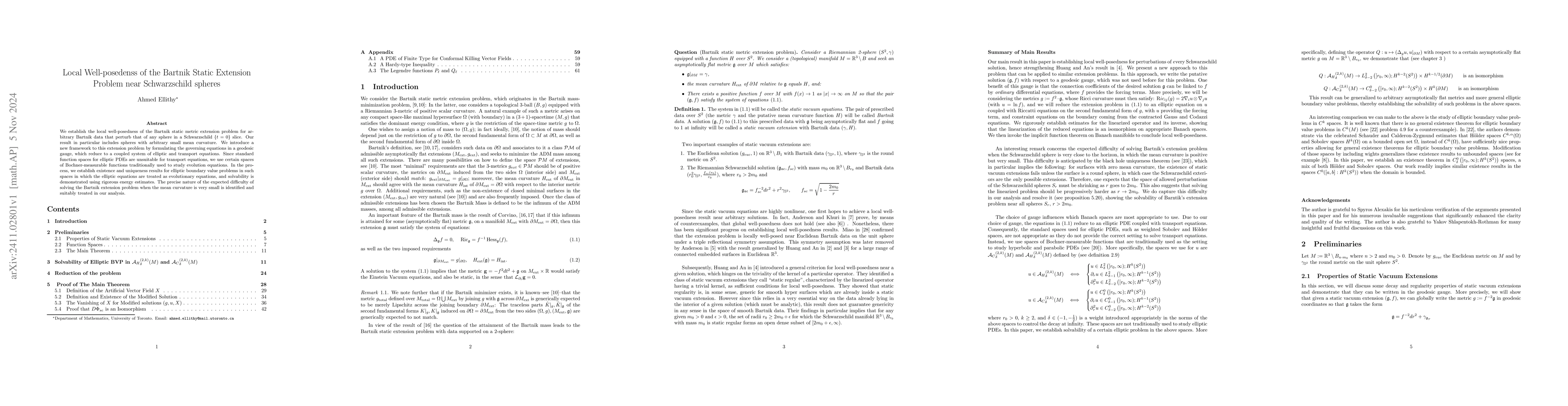 Thumbnail for Local Well-posedenss of the Bartnik Static Extension Problem near
  Schwarzschild spheres