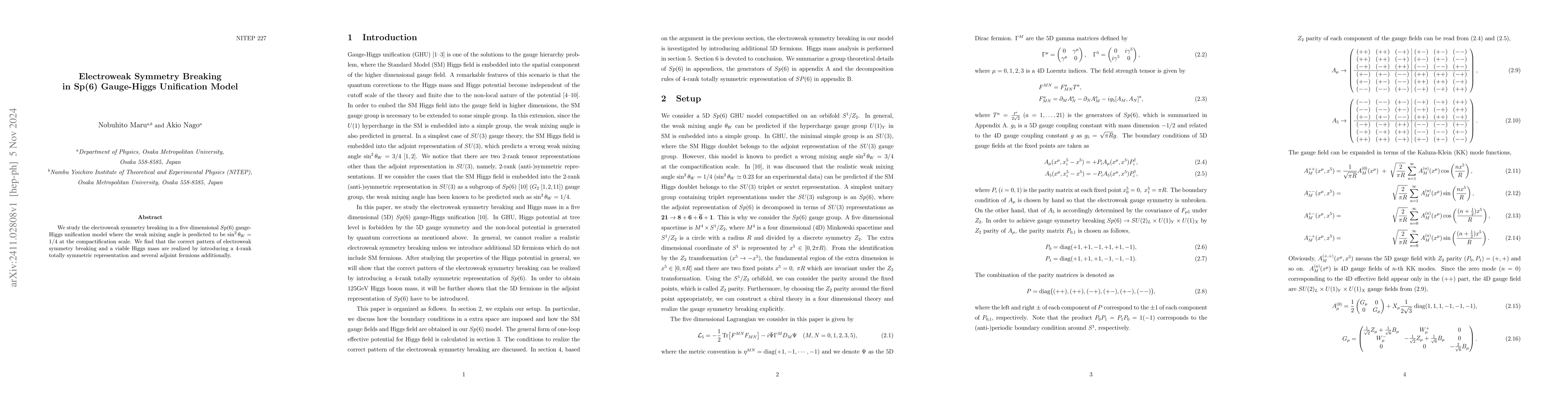 Thumbnail for Electroweak Symmetry Breaking in Sp(6) Gauge-Higgs Unification Model