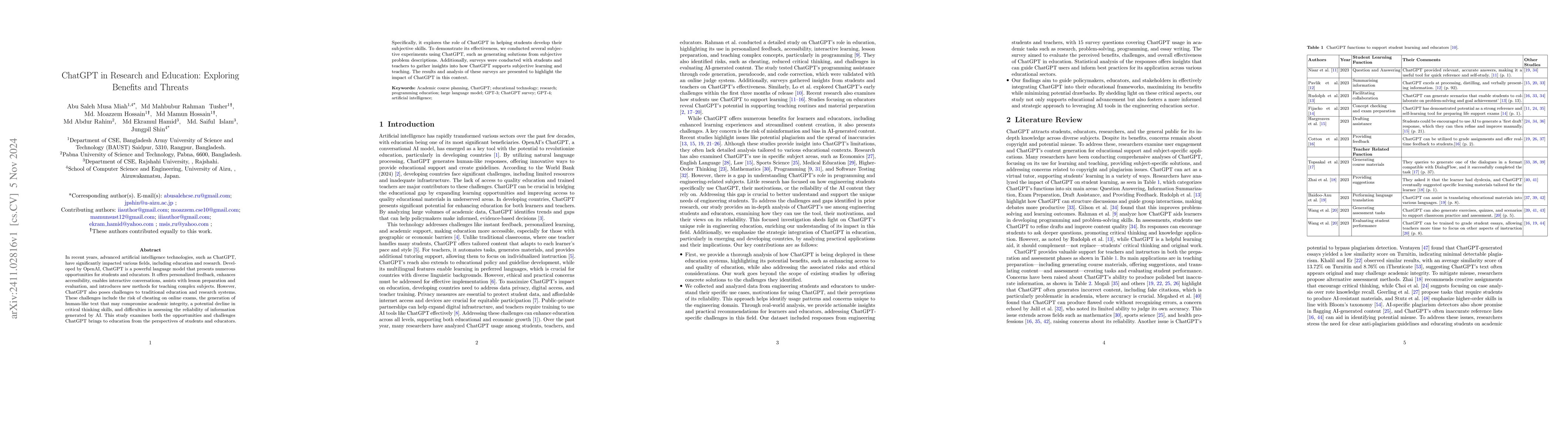Thumbnail for ChatGPT in Research and Education: Exploring Benefits and Threats