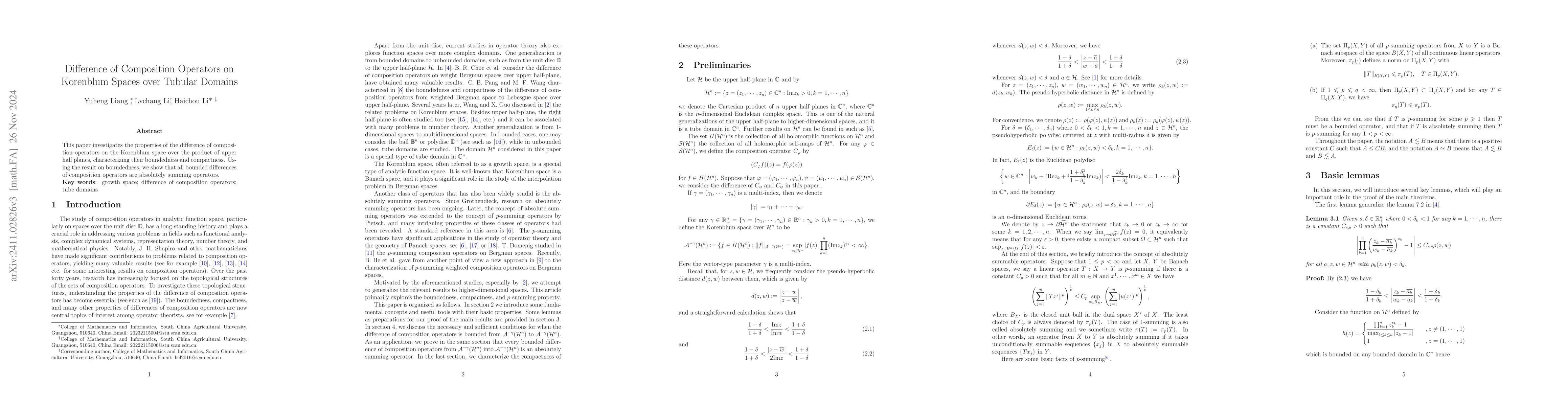 Thumbnail for Difference of composition operators on Korenblum spaces over tube domain