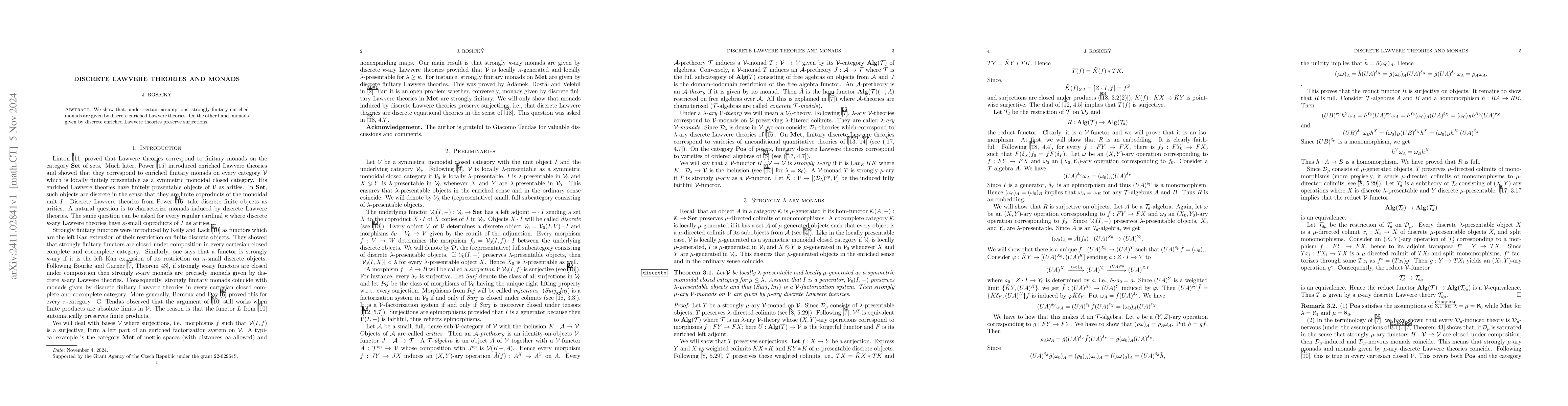 Thumbnail for Discrete Lawvere theories and monads