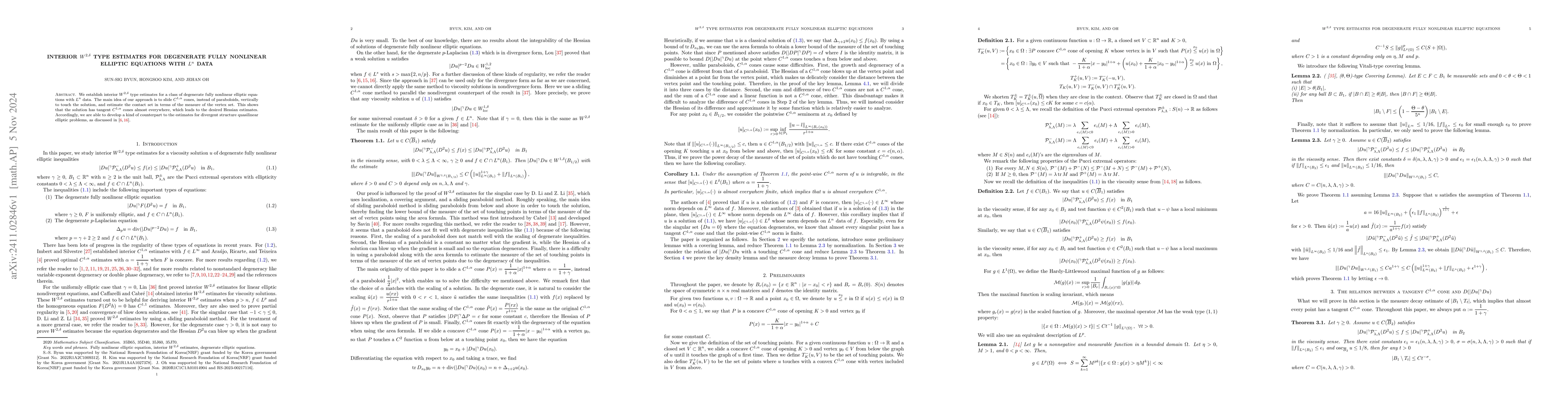 Thumbnail for Interior $W^{2,δ}$ type estimates for degenerate fully nonlinear
  elliptic equations with $L^n$ data