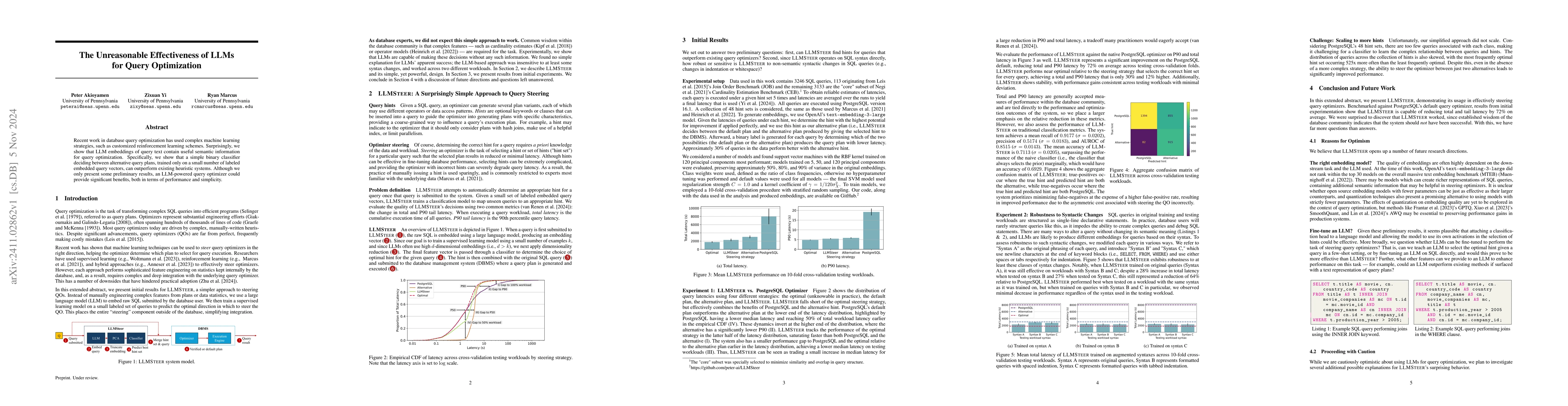 Thumbnail for The Unreasonable Effectiveness of LLMs for Query Optimization