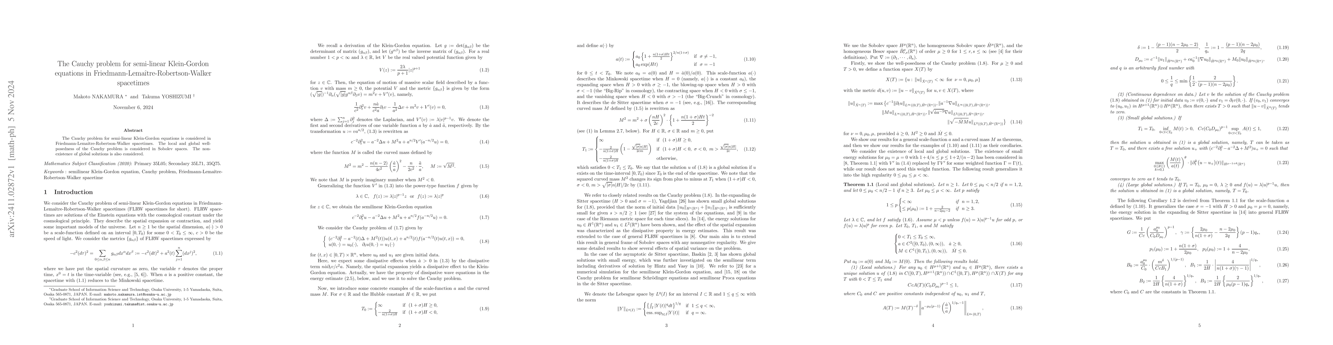 Thumbnail for The Cauchy problem for semi-linear Klein-Gordon equations in
  Friedmann-Lemaître-Robertson-Walker spacetimes