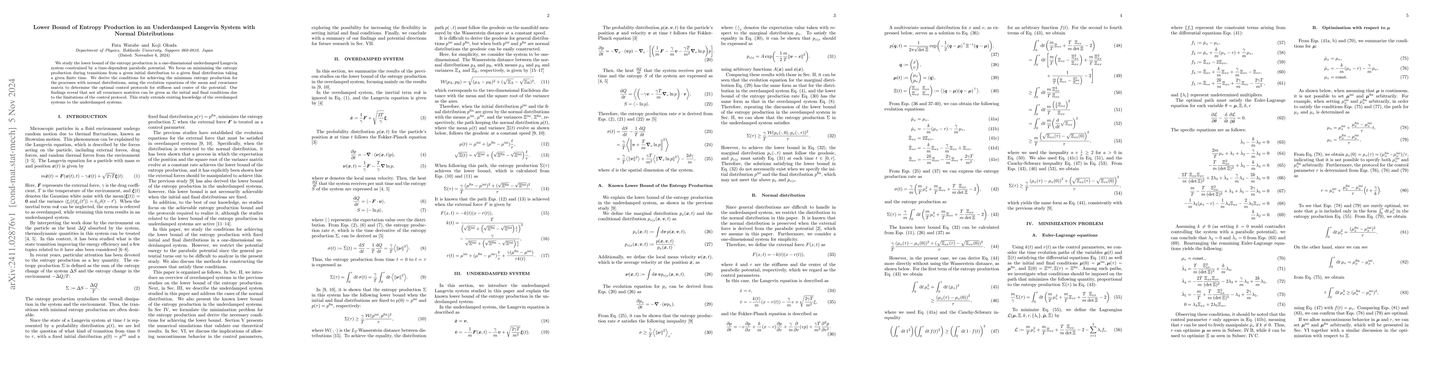 Thumbnail for Lower Bound of Entropy Production in an Underdamped Langevin System with
  Normal Distributions