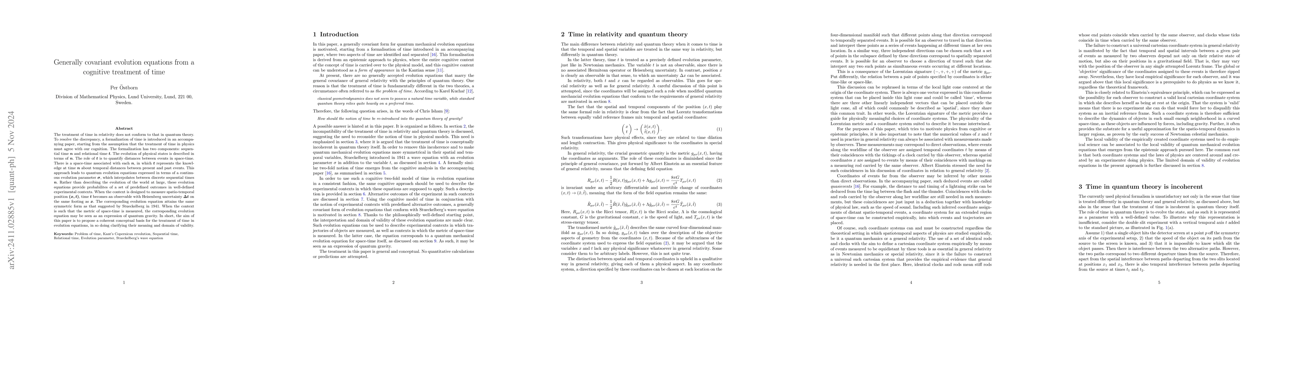 Thumbnail for Generally covariant evolution equations from a cognitive treatment of
  time