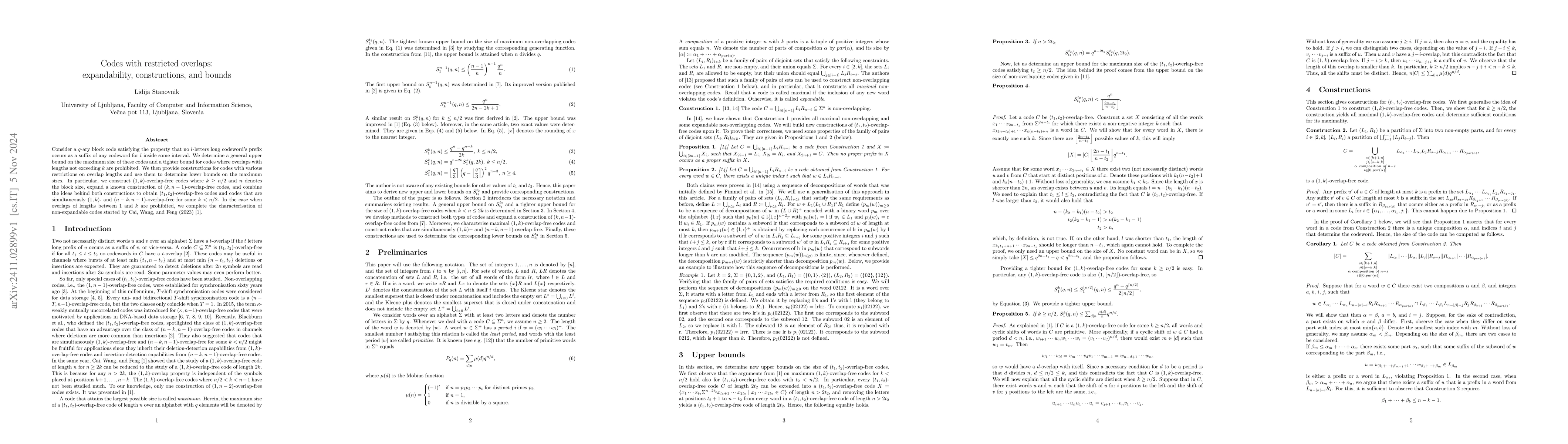 Thumbnail for Codes with restricted overlaps: expandability, constructions, and bounds