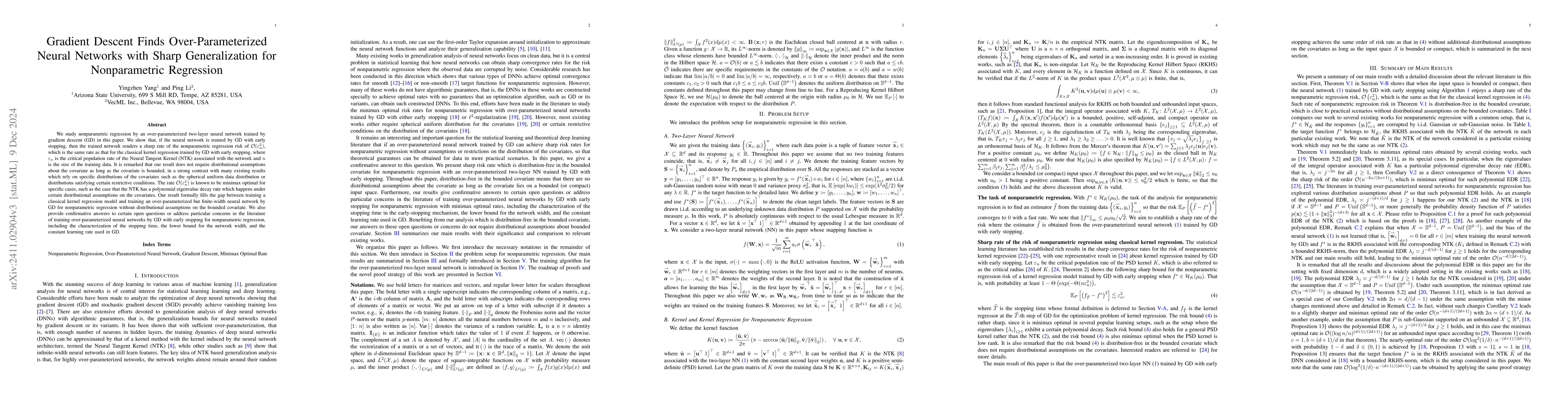 Thumbnail for Gradient Descent Finds Over-Parameterized Neural Networks with Sharp
  Generalization for Nonparametric Regression: A Distribution-Free Analysis