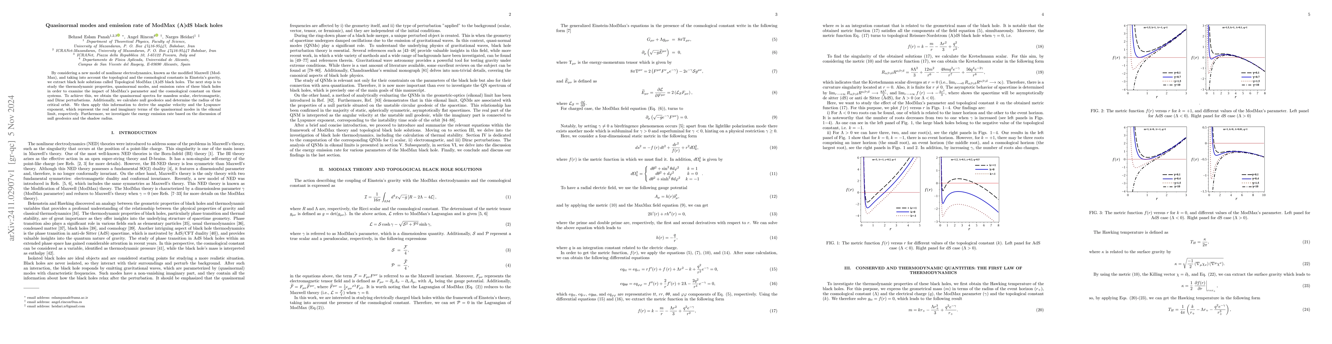 Thumbnail for Quasinormal modes and emission rate of ModMax (A)dS black holes