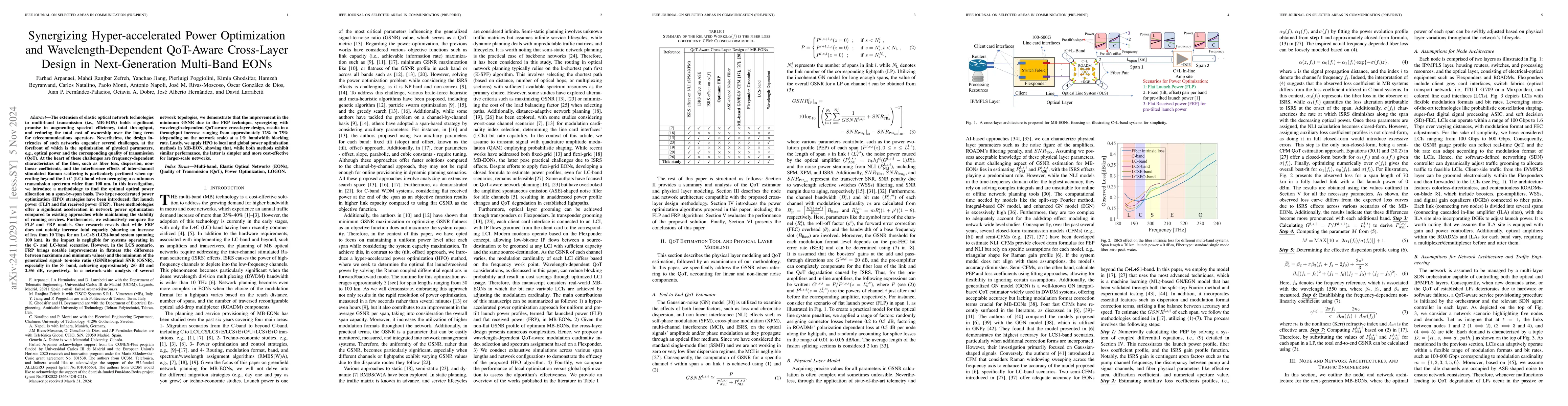 Thumbnail for Synergizing Hyper-accelerated Power Optimization and
  Wavelength-Dependent QoT-Aware Cross-Layer Design in Next-Generation
  Multi-Band EONs