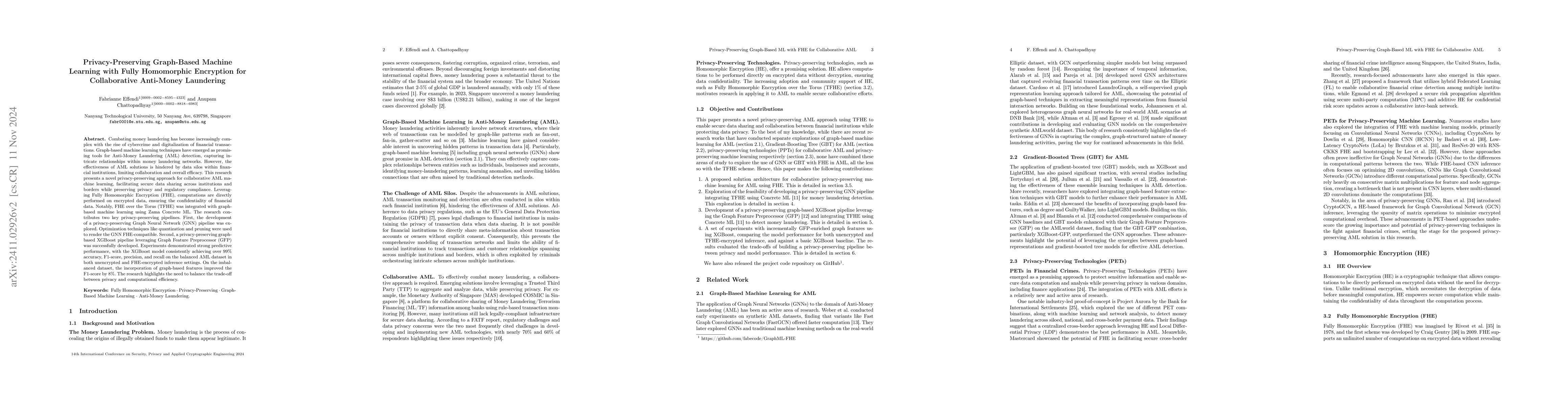 Thumbnail for Privacy-Preserving Graph-Based Machine Learning with Fully Homomorphic
  Encryption for Collaborative Anti-Money Laundering