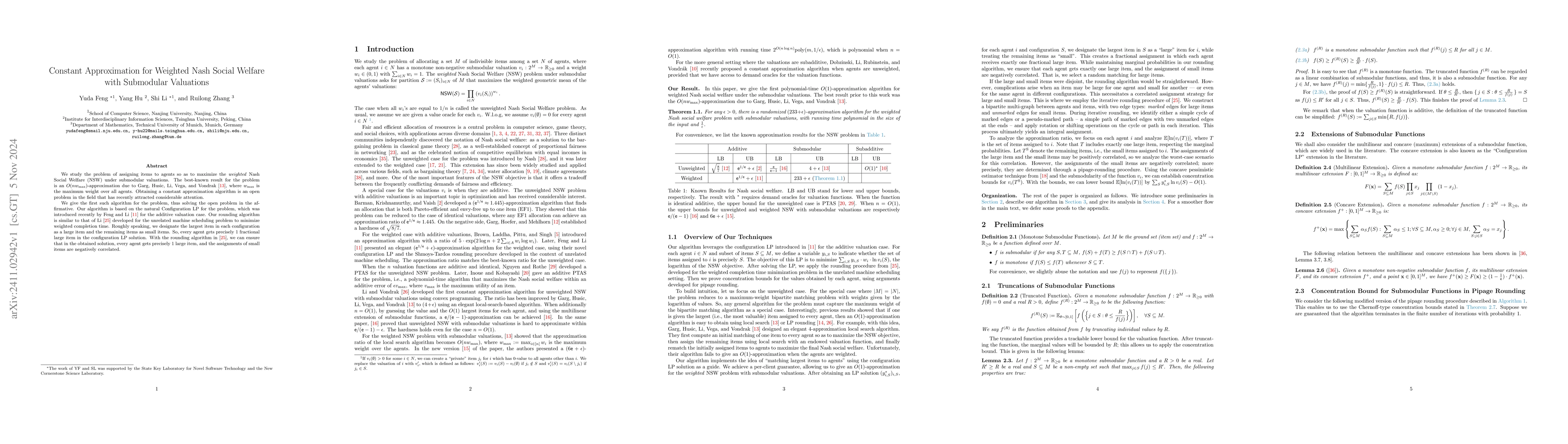 Thumbnail for Constant Approximation for Weighted Nash Social Welfare with Submodular
  Valuations