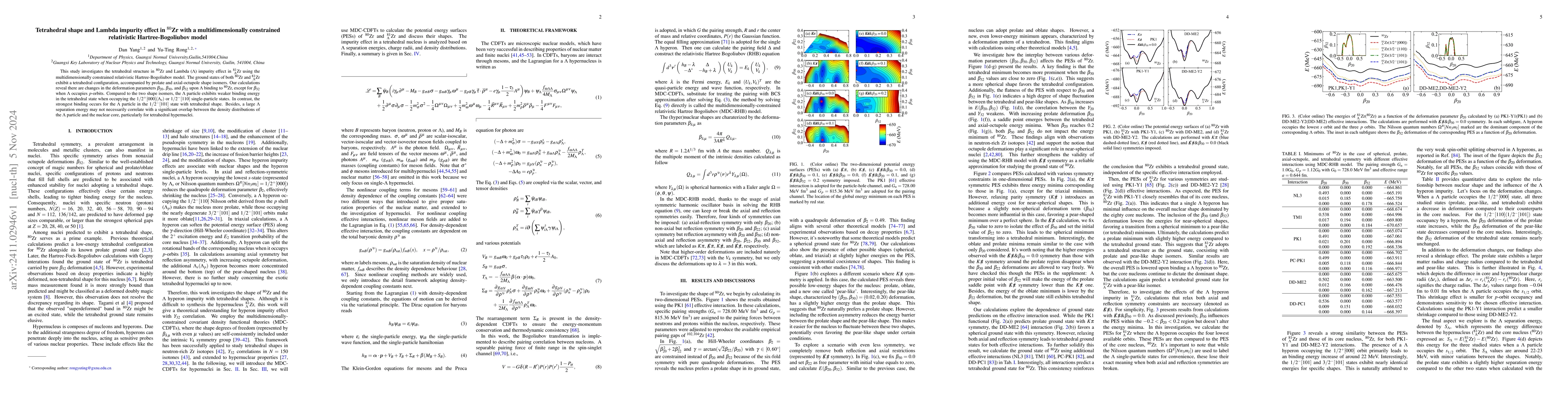 Thumbnail for Tetrahedral shape and Lambda impurity effect in $^{80}$Zr with a
  multidimensionally constrained relativistic Hartree-Bogoliubov model